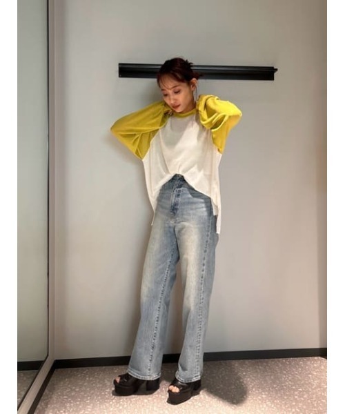 RODEO CROWNS WIDE BOWL（ロデオクラウンズワイドボウル）の「シアーラグランニットトップス（ニット/セーター・レディース・ダークグリーン/ライトイエロー/グレー・FREE）」の21枚目の写真