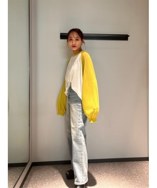 RODEO CROWNS WIDE BOWL（ロデオクラウンズワイドボウル）の「シアーラグランニットトップス（ニット/セーター・レディース・ダークグリーン/ライトイエロー/グレー・FREE）」の19枚目の写真