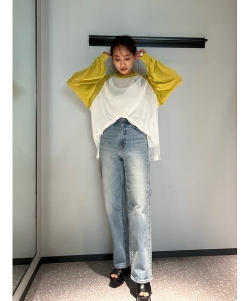 RODEO CROWNS WIDE BOWL（ロデオクラウンズワイドボウル）の「シアーラグランニットトップス（ニット/セーター・レディース・ダークグリーン/ライトイエロー/グレー・FREE）」の17枚目の写真