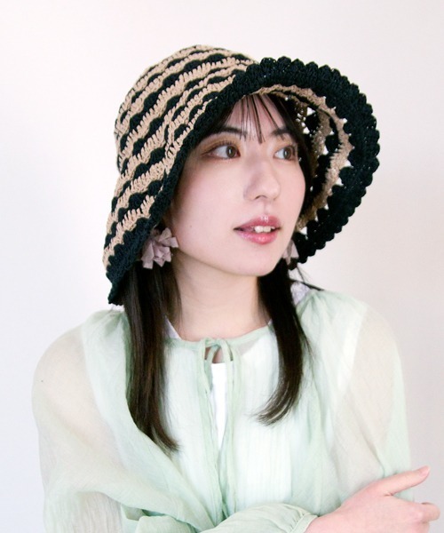 polcadot（ポルカドット）の「Forest Capelin / ボーダー編み キャペリン（ハット・レディース・ベージュ×ブラック/ブラック/オリーブ・FREE）」の3枚目の写真