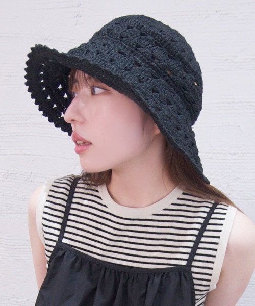 polcadot（ポルカドット）の「Forest Capelin / ボーダー編み キャペリン（ハット・レディース・ベージュ×ブラック/ブラック/オリーブ・FREE）」の5枚目の写真