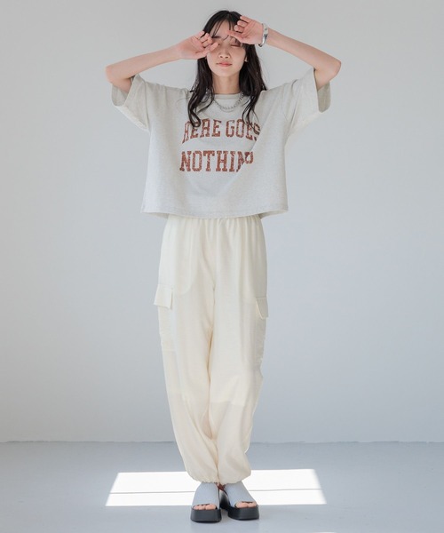 美品 LOEFF ロエフ W サキソニー カーゴパンツ 2 ナチュラル ウール ドロストコード ルーズフィットサテンカーゴパンツ ／ サテン