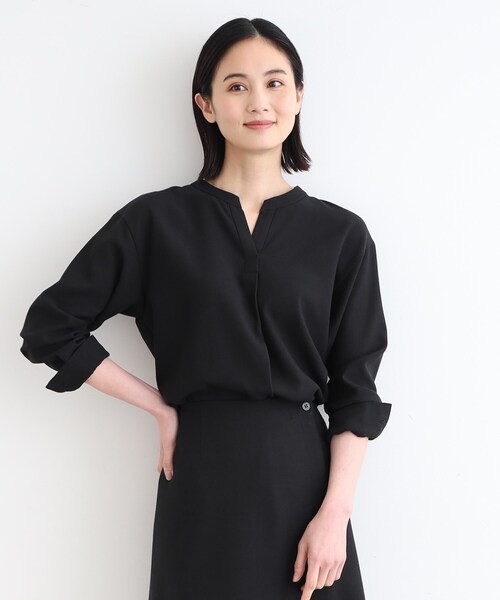 【セール】【洗える／SETUP可能】リネンライク スキッパーブラウス（シャツ/ブラウス）｜INDIVI（インディヴィ）