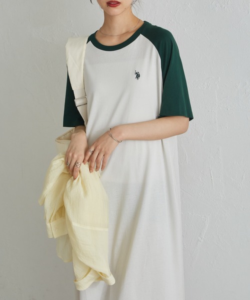 U.S. POLO ASSN.（ユーエスポロアッスン）の「RANAN/solleim別注【U.S.POLO ASSN.】 ラグランカットソーAラインワンピース（ワンピース・レディース・ブラウン系1/グリーン系1/ブラック×グレー/ネイビー系1・M/L/LL）」の4枚目の写真