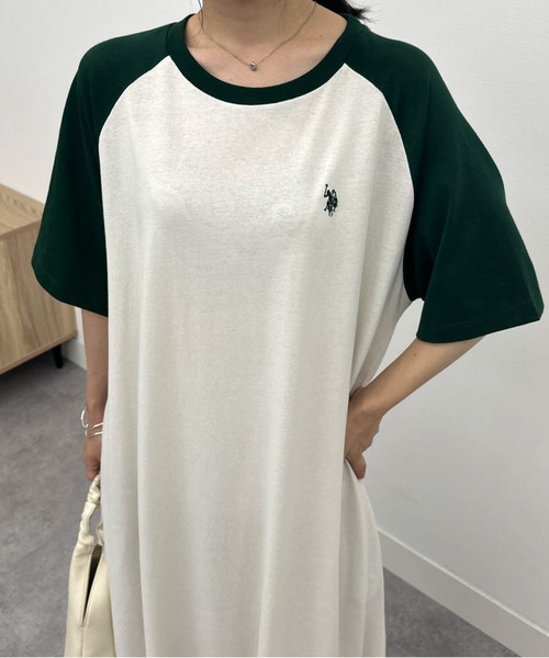 U.S. POLO ASSN.（ユーエスポロアッスン）の「RANAN/solleim別注【U.S.POLO ASSN.】 ラグランカットソーAラインワンピース（ワンピース・レディース・ブラウン系1/グリーン系1/ブラック×グレー/ネイビー系1・M/L/LL）」の9枚目の写真