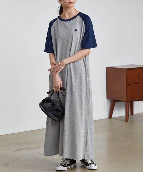 U.S. POLO ASSN.（ユーエスポロアッスン）の「RANAN/solleim別注【U.S.POLO ASSN.】 ラグランカットソーAラインワンピース（ワンピース・レディース・ブラウン系1/グリーン系1/ブラック×グレー/ネイビー系1・M/L/LL）」の6枚目の写真
