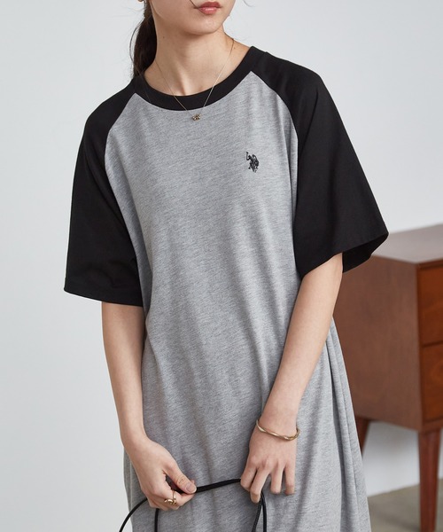 U.S. POLO ASSN.（ユーエスポロアッスン）の「RANAN/solleim別注【U.S.POLO ASSN.】 ラグランカットソーAラインワンピース（ワンピース・レディース・ブラウン系1/グリーン系1/ブラック×グレー/ネイビー系1・M/L/LL）」の7枚目の写真