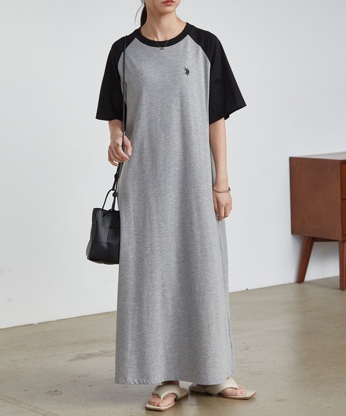 U.S. POLO ASSN.（ユーエスポロアッスン）の「RANAN/solleim別注【U.S.POLO ASSN.】 ラグランカットソーAラインワンピース（ワンピース・レディース・ブラウン系1/グリーン系1/ブラック×グレー/ネイビー系1・M/L/LL）」の8枚目の写真