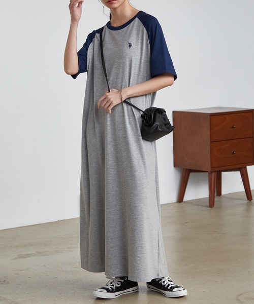U.S. POLO ASSN.（ユーエスポロアッスン）の「RANAN/solleim別注【U.S.POLO ASSN.】 ラグランカットソーAラインワンピース（ワンピース・レディース・ブラウン系1/グリーン系1/ブラック×グレー/ネイビー系1・M/L/LL）」の12枚目の写真