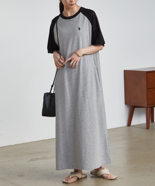 U.S. POLO ASSN.（ユーエスポロアッスン）の「RANAN/solleim別注【U.S.POLO ASSN.】 ラグランカットソーAラインワンピース（ワンピース・レディース・ブラウン系1/グリーン系1/ブラック×グレー/ネイビー系1・M/L/LL）」の13枚目の写真