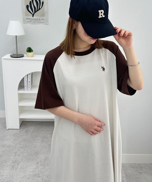 U.S. POLO ASSN.（ユーエスポロアッスン）の「RANAN/solleim別注【U.S.POLO ASSN.】 ラグランカットソーAラインワンピース（ワンピース・レディース・ブラウン系1/グリーン系1/ブラック×グレー/ネイビー系1・M/L/LL）」の20枚目の写真