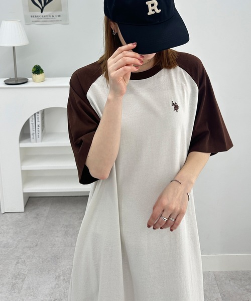 U.S. POLO ASSN.（ユーエスポロアッスン）の「RANAN/solleim別注【U.S.POLO ASSN.】 ラグランカットソーAラインワンピース（ワンピース・レディース・ブラウン系1/グリーン系1/ブラック×グレー/ネイビー系1・M/L/LL）」の18枚目の写真
