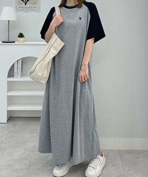 U.S. POLO ASSN.（ユーエスポロアッスン）の「RANAN/solleim別注【U.S.POLO ASSN.】 ラグランカットソーAラインワンピース（ワンピース・レディース・ブラウン系1/グリーン系1/ブラック×グレー/ネイビー系1・M/L/LL）」の16枚目の写真