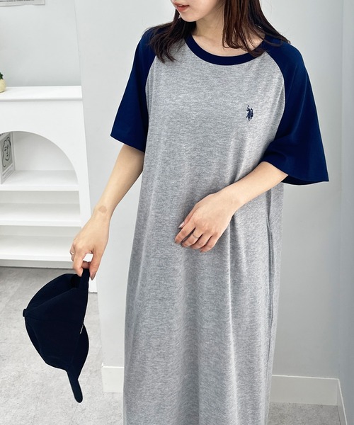 U.S. POLO ASSN.（ユーエスポロアッスン）の「RANAN/solleim別注【U.S.POLO ASSN.】 ラグランカットソーAラインワンピース（ワンピース・レディース・ブラウン系1/グリーン系1/ブラック×グレー/ネイビー系1・M/L/LL）」の21枚目の写真