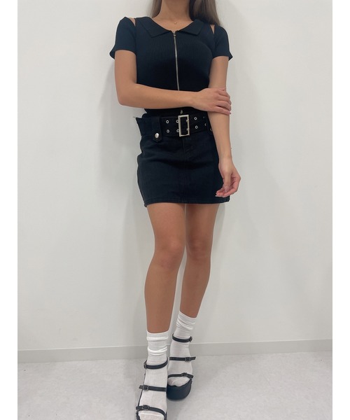 DURAS(デュラス)の「Mini skirt with belt(デニムスカート・レディース・インディゴブルー/ブラック・MEDIUM/SMALL)」の6枚目の写真