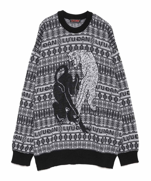 REMI RELIEF 迷彩 ブークレ ジャガードニット ロングパーカー L ◆レミレリーフ カモフラ