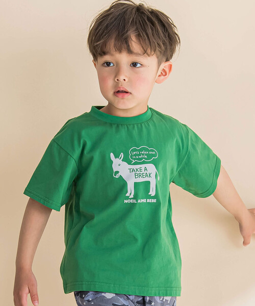 Noeil aime BeBe(ノイユエイムベベ)の「ロバプリントTシャツ(80~130cm)(Tシャツ/カットソー・キッズ・グリーン/ネイビー・120cm/130cm/80cm/90cm/110cm/100cm)」の2枚目の写真