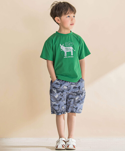 Noeil aime BeBe(ノイユエイムベベ)の「ロバプリントTシャツ(80~130cm)(Tシャツ/カットソー・キッズ・グリーン/ネイビー・120cm/130cm/80cm/90cm/110cm/100cm)」の6枚目の写真