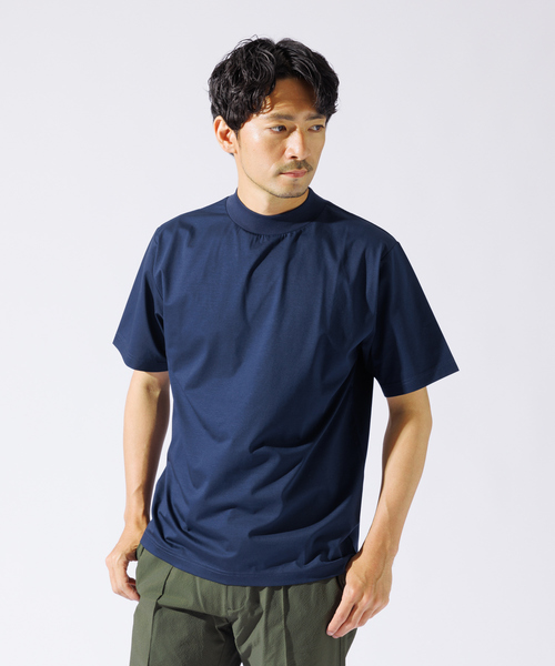 ABAHOUSE GRAY(アバハウスグレイ)の「【接触冷感】シルケット天竺 モックネック 半袖Tシャツ(Tシャツ/カットソー・メンズ・ホワイト/ネイビー/グレイッシュベージュ/ブラック・46/48/50)」の4枚目の写真