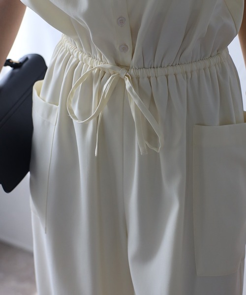 OHGA Vネック ノースリーブ オールインワン Lace Ladies パンツドレス ノースリーブVネックオールインワン