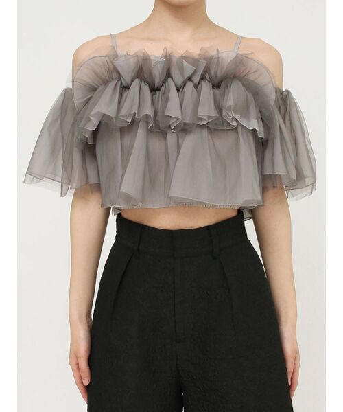 MERCURYDUO（マーキュリーデュオ）の「チュールフリルトップス（シャツ/ブラウス・レディース・オフホワイト/グレー・FREE）」の12枚目の写真