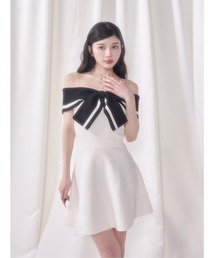ビッグリボンオフショルニットミニワンピース