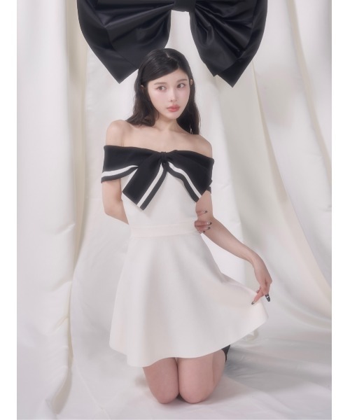 Darich ダーリッチ ビッグリボンオフショルニットミニワンピース ビッグリボンオフショルニットミニワンピース（ワンピース