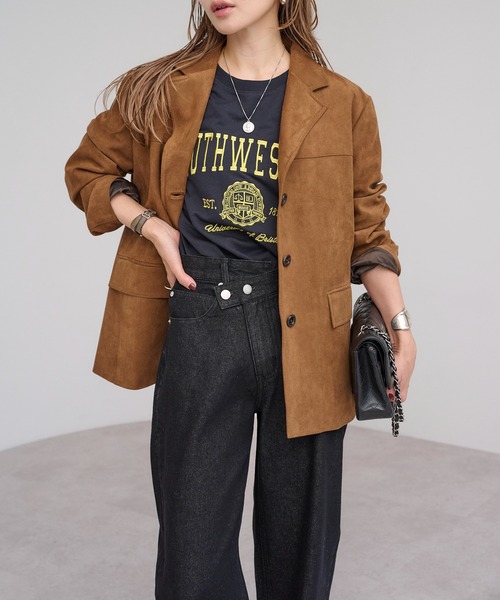 Bonjour Sagan（ボンジュールサガン）の「カレッジ刺繍ピグメントスウェットTシャツ（Tシャツ/カットソー・レディース・ネイビー/チャコールグレー/ベージュ/ブラック/ブラウン系その他・FREE）」の5枚目の写真