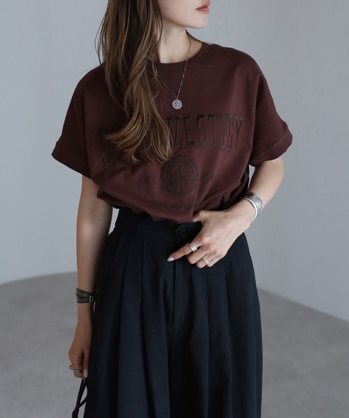 セール】カレッジ刺繍ピグメントスウェットTシャツ（Tシャツ