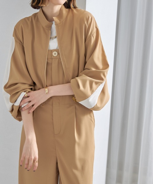 ブラウン ショート丈　半袖　ブルゾン シアーショートブルゾン