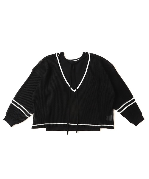 DRESSLAVE（ドレスレイブ）の「ALLONGE sheer pleats twin set(シアープリーツツインセットプルオーバー)（ニット/セーター・レディース・グリーン/ブラック・38）」の2枚目の写真