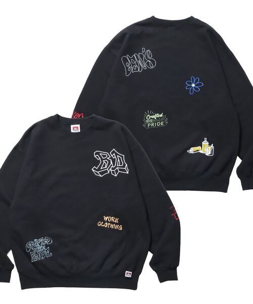 BEN DAVIS(ベンデイビス)の「【BEN DAVIS(ベンデイビス)】EMBROIDERY WORK CREW NV / スウェット クルーネック 刺繍 オーバーサイズ 裏起毛 ワイドシルエット(スウェット・メンズ・ブラック/ネイビー/アッシュグレー・X-LARGE/LARGE/MEDIUM)」の1枚目の写真