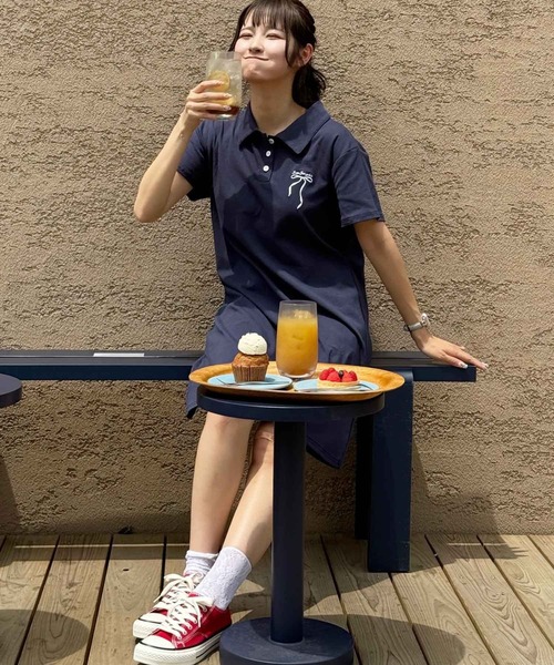 frunco（フランコ）の「【各サイト限定価格】リボン刺繍カットポロワンピース（ワンピース・レディース・ネイビー/グレー・MEDIUM）」の21枚目の写真