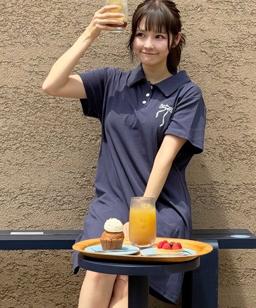 frunco（フランコ）の「【各サイト限定価格】リボン刺繍カットポロワンピース（ワンピース・レディース・ネイビー/グレー・MEDIUM）」の16枚目の写真