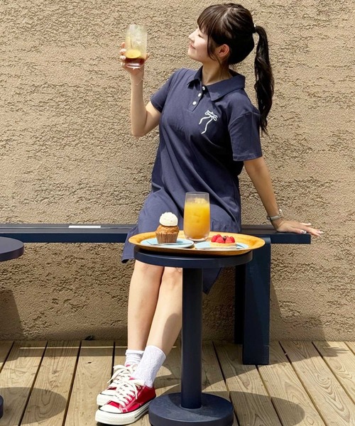 frunco（フランコ）の「【各サイト限定価格】リボン刺繍カットポロワンピース（ワンピース・レディース・ネイビー/グレー・MEDIUM）」の19枚目の写真