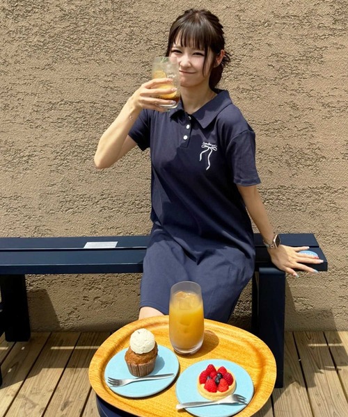 frunco（フランコ）の「【各サイト限定価格】リボン刺繍カットポロワンピース（ワンピース・レディース・ネイビー/グレー・MEDIUM）」の18枚目の写真