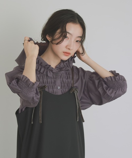 somari imagination（ソマリ イマジネーション）の「『フリルフードピンタックブラウス』（シャツ/ブラウス・レディース・チャコール/オフホワイト・FREE）」の11枚目の写真