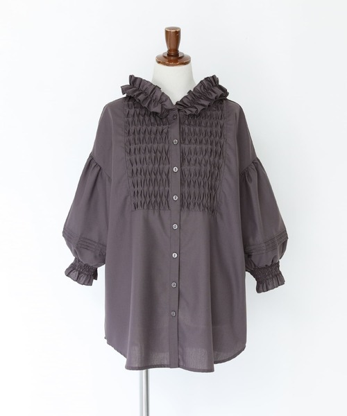 somari imagination（ソマリ イマジネーション）の「『フリルフードピンタックブラウス』（シャツ/ブラウス・レディース・チャコール/オフホワイト・FREE）」の18枚目の写真