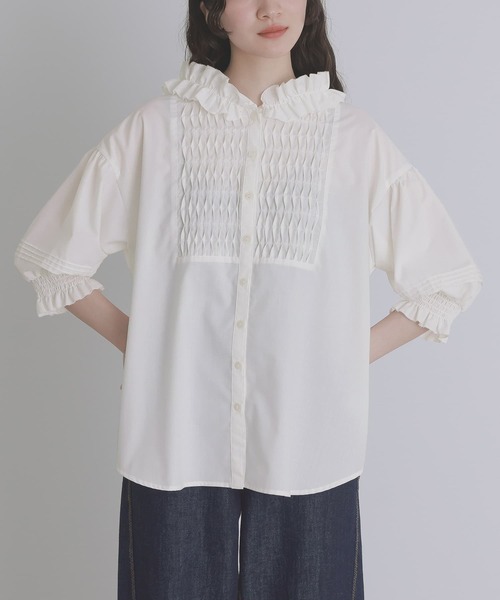 somari imagination（ソマリ イマジネーション）の「『フリルフードピンタックブラウス』（シャツ/ブラウス・レディース・チャコール/オフホワイト・FREE）」の6枚目の写真