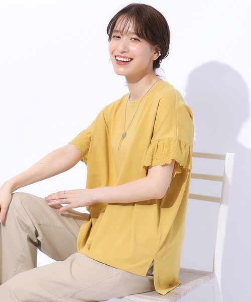 SHOO・LA・RUE(シューラルー)の「◆大人の可愛さを引き出す お袖レーストップス(Tシャツ/カットソー・レディース・ブラウン系その他/ブラック/ホワイト系/イエロー・04/03/02)」の1枚目の写真