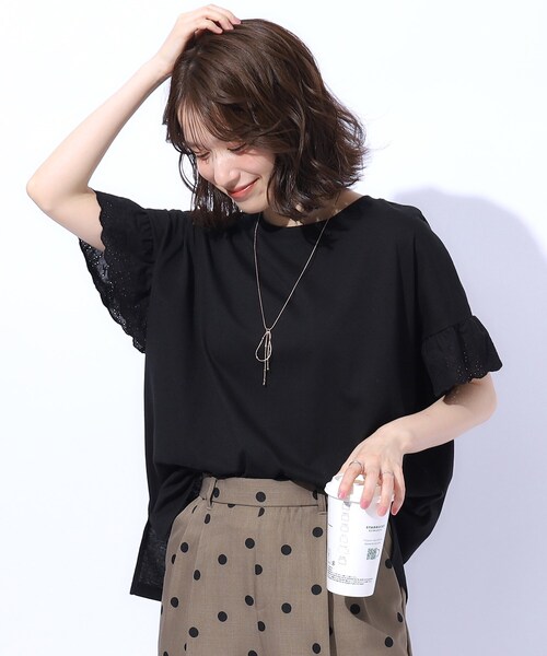 SHOO・LA・RUE(シューラルー)の「◆大人の可愛さを引き出す お袖レーストップス(Tシャツ/カットソー・レディース・ブラウン系その他/ブラック/ホワイト系/イエロー・04/03/02)」の3枚目の写真