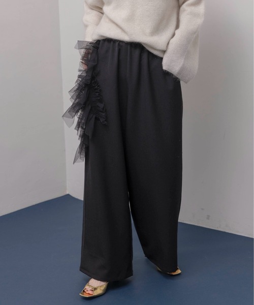 新品　今季　エイミーロウ　Eimee Law フリルトリミングパンツ　ブラック フリルトリミングパンツ（その他パンツ）｜Eimee Law（エイミー