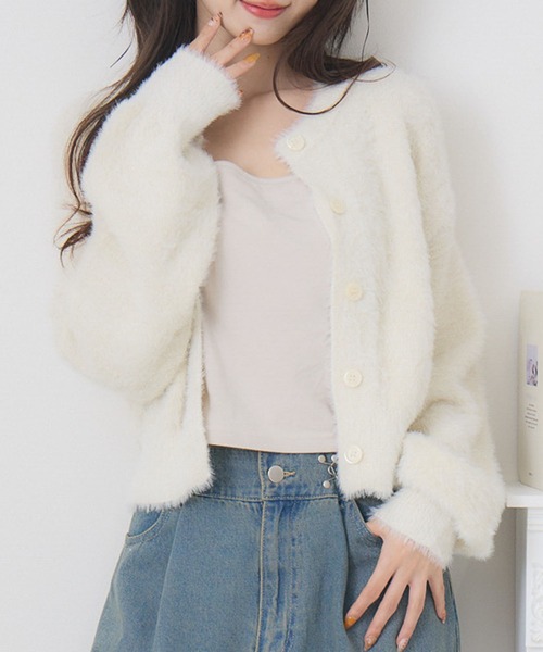 ems excite（エムズエキサイト）の「ラメシャギーショートカーデ（カーディガン/ボレロ・レディース・ダークグレー/ブルー/ピンク/オフホワイト・FREE）」の2枚目の写真