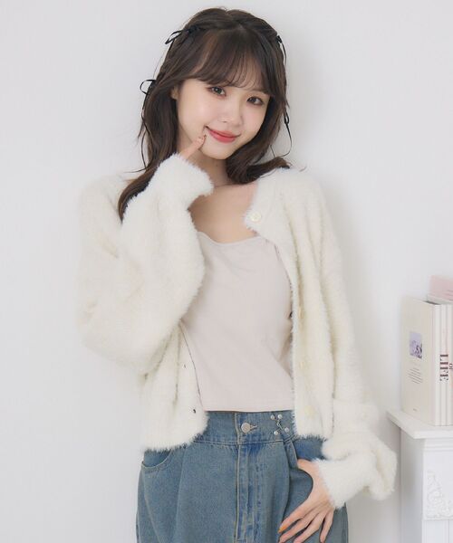 ems excite（エムズエキサイト）の「ラメシャギーショートカーデ（カーディガン/ボレロ・レディース・ダークグレー/ブルー/ピンク/オフホワイト・FREE）」の12枚目の写真