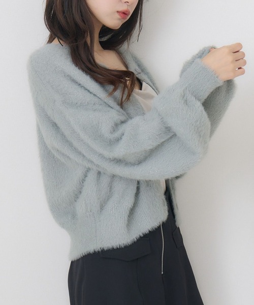 ems excite（エムズエキサイト）の「ラメシャギーショートカーデ（カーディガン/ボレロ・レディース・ダークグレー/ブルー/ピンク/オフホワイト・FREE）」の8枚目の写真