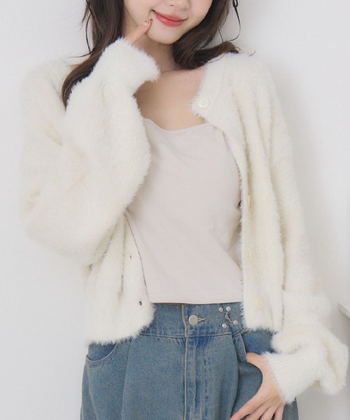 ems excite（エムズエキサイト）の「ラメシャギーショートカーデ（カーディガン/ボレロ・レディース・ダークグレー/ブルー/ピンク/オフホワイト・FREE）」の9枚目の写真