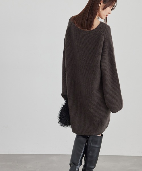 ROPE' PICNIC（ロペピクニック）の「FOX混ニットミニワンピース（ワンピース・レディース・チャコールグレー/ライトグレー・38）」の3枚目の写真