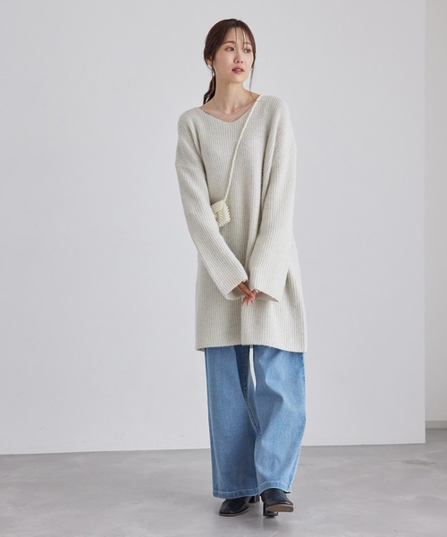 ROPE' PICNIC（ロペピクニック）の「FOX混ニットミニワンピース（ワンピース・レディース・チャコールグレー/ライトグレー・38）」の4枚目の写真