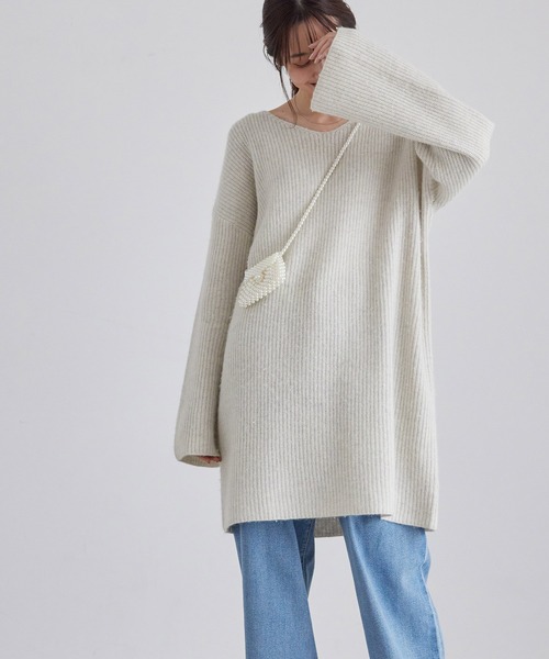 ROPE' PICNIC（ロペピクニック）の「FOX混ニットミニワンピース（ワンピース・レディース・チャコールグレー/ライトグレー・38）」の5枚目の写真