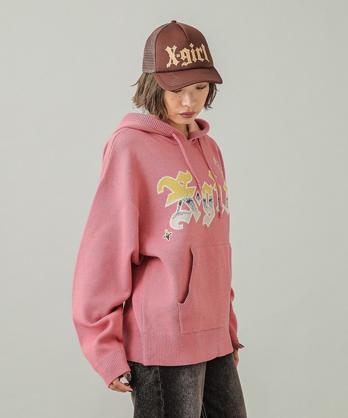 X-girl（エックスガール）の「GOTHIC LOGO TRUCKER CAP（キャップ・レディース・オフホワイト/ブラウン/ブラック・ONE SIZE）」の13枚目の写真